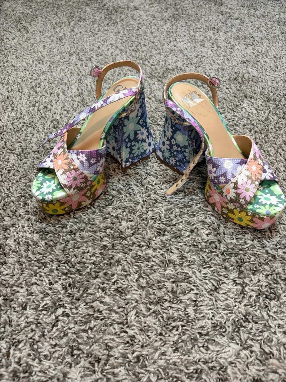 Gianni Bini Multicolor Floral Platform Slingback Heels